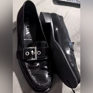 PRADA CLASSIC VINTAGE Patent LEATHER WOMENS BLACK LOAFER SHOE SZ 5/35.5